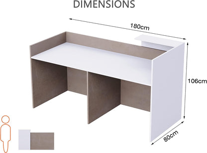 Mahmayi REC-2 Designer Reception Desk For Office Space, Front Office Desk (White-Coco Bolo)