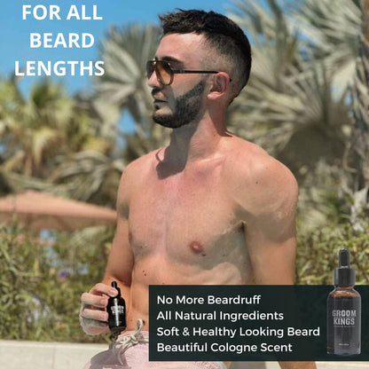 Groom Kings | Premium Beard Oil Conditioner | All Natural Ingrediants with Argan & Jojoba Oils | Softens & Strengthens Beards and Mustaches for Men | 30ML