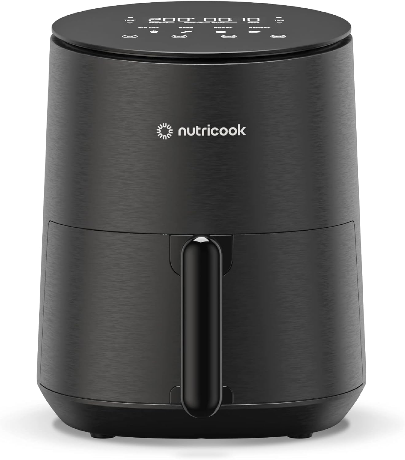 Nutricook Air Fryer Mini, 1500 Watts, Digital Display, Tempered Glass Control Panel, 8 Preset Programs with built-in Preheat function, 3.3 Liters, Black