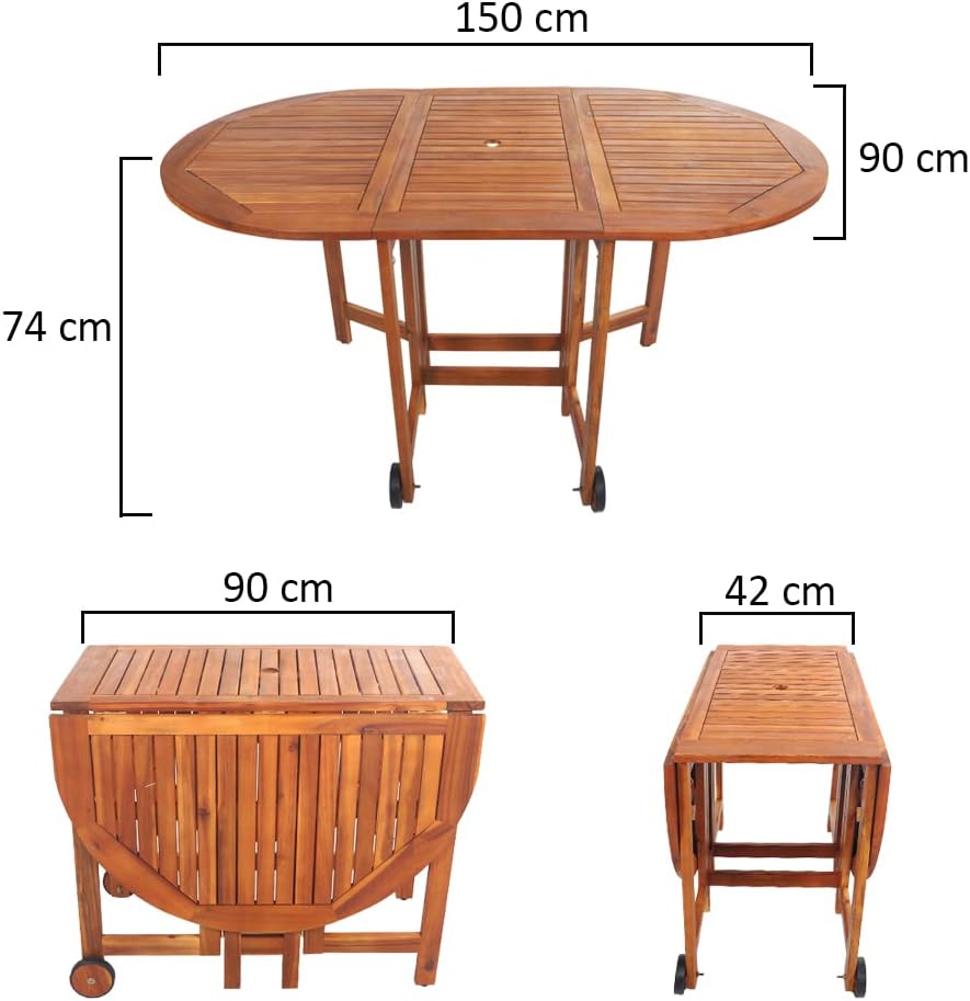 RAINTREE 7 Pcs Foldable Acacia Wood With Movable Tyres Patio Bistro Set - Outdoor Wood Chair And Table Set Dining Table Set For Garden Furniture Balcony Pool Side and Outdoor Area use