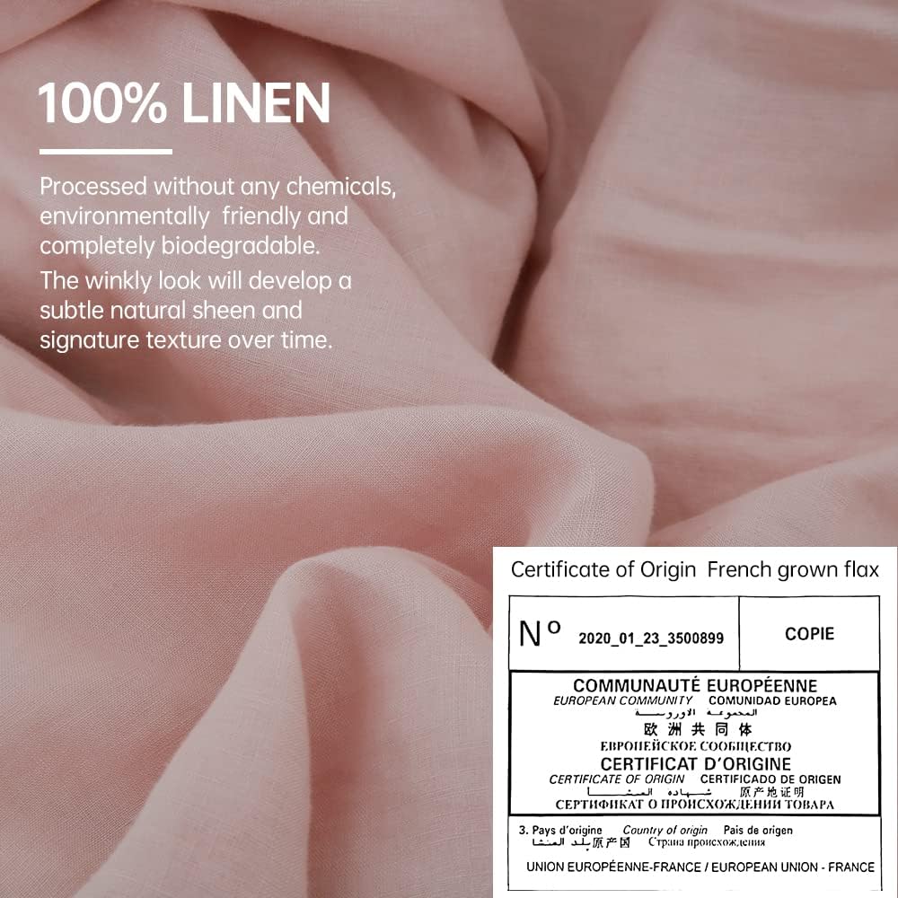 Simple&Opulence 100% Linen Duvet Cover Set with Washed-French Flax-3 Pieces Solid Color Basic Style Bedding Set-Breathable Soft Comforter Cover with 2 Pillowshams(King,Linen)