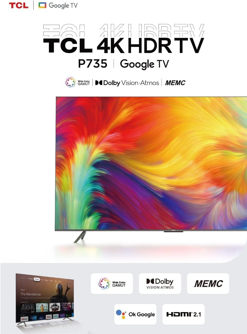 TCL 50 Inch TV 4K Ultra HD QLED Smart TV Dolby Vision IQ-Atmos HDR 10+ Game Master Wide Colour Gamut Onkyo Audio Quantum Dot Technology - 50C635 (2022 Model)