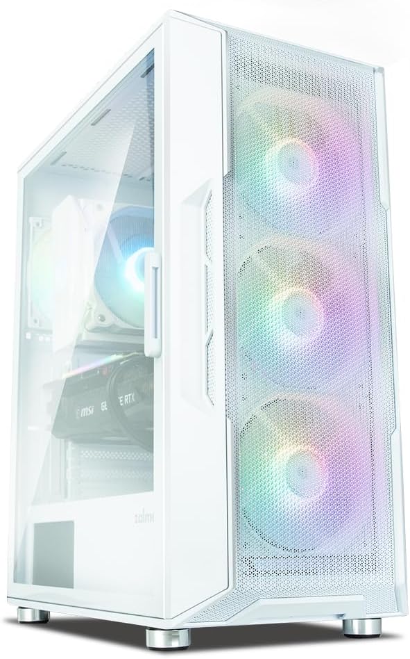 Zalman i3 NEO TG ATX Gaming PC Computer Case - 4 x 120mm Infinity Mirror ARGB Fans - ATX, mATX, Mini-ITX, Tempered Glass Front & Side Panel, White