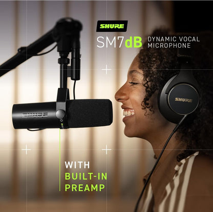 Shure SM7B, Cardioid Studio Microphone, Professional Vocal Recordings, Dynamic, For Live Streaming, PC Gaming & Podcast, Black