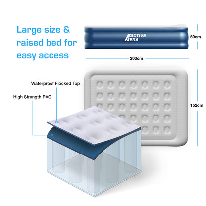 Active Era Luxury Inflatable Mattress - Elevated Air Mattress with Built-in Pump, Raised Pillow & Structured I-Beam Technology (King)