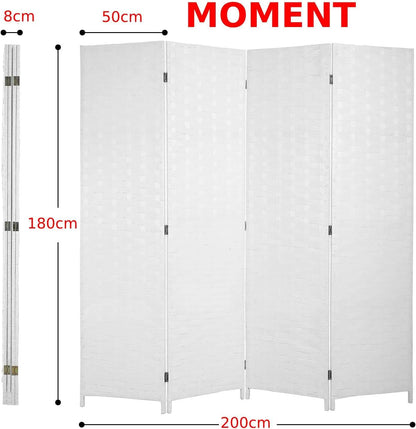 MOMENT Foldable Movable Stretch Room Divider, [200 x 180cm] Fully Hand-woven Entrance Partition, Suitable for Office, Bedroom, Living Room, Hotel Room Wall,[ Color : White]