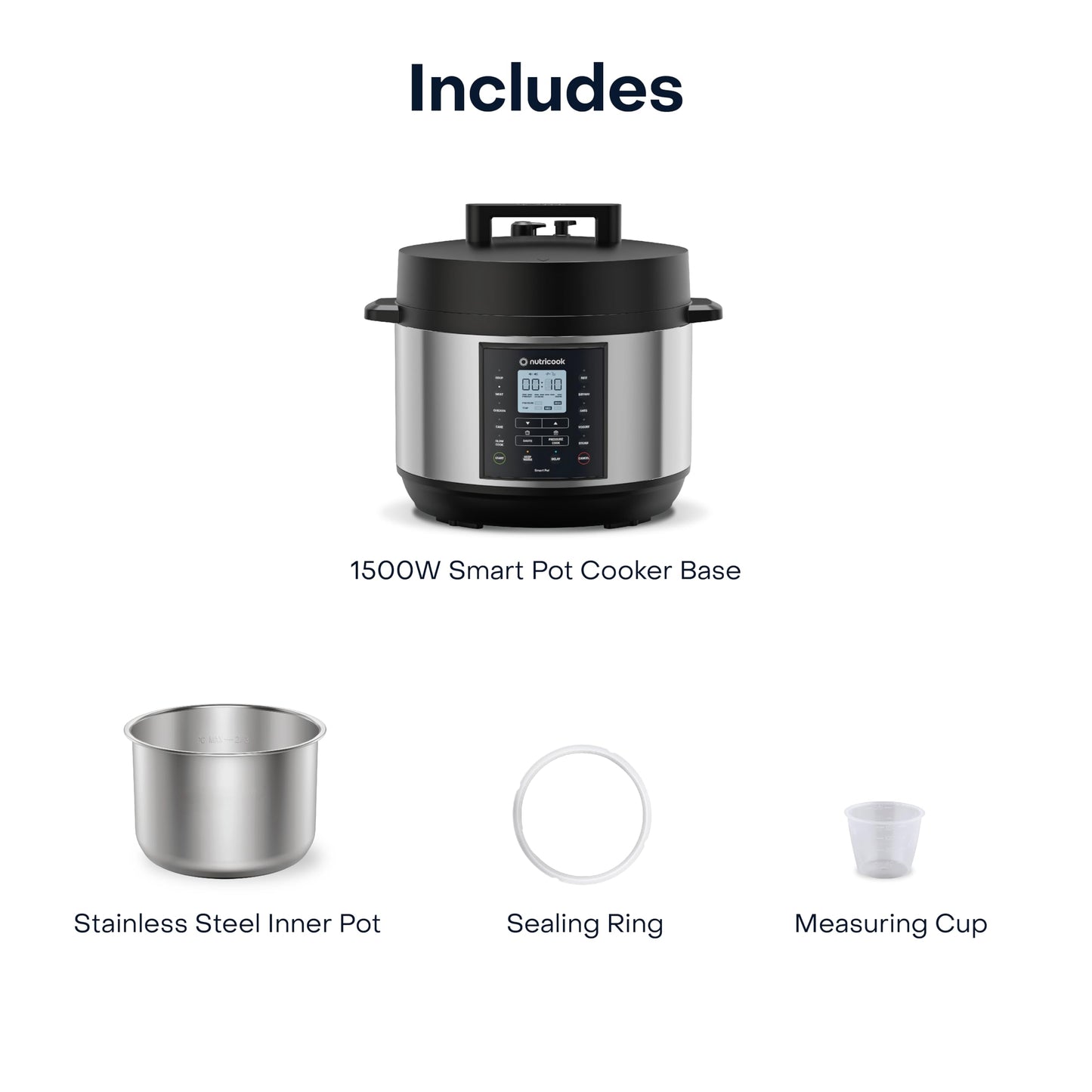 Nutricook Smart Pot 2 Prime 1000 Watts - 9 Appliances in 1, Pressure Cooker, Sauté Pan, Slow, Rice Cooker, Cake Maker, Steamer, Yogurt & Soup Maker and Food Warmer, 6L, Brushed Stainless Steel