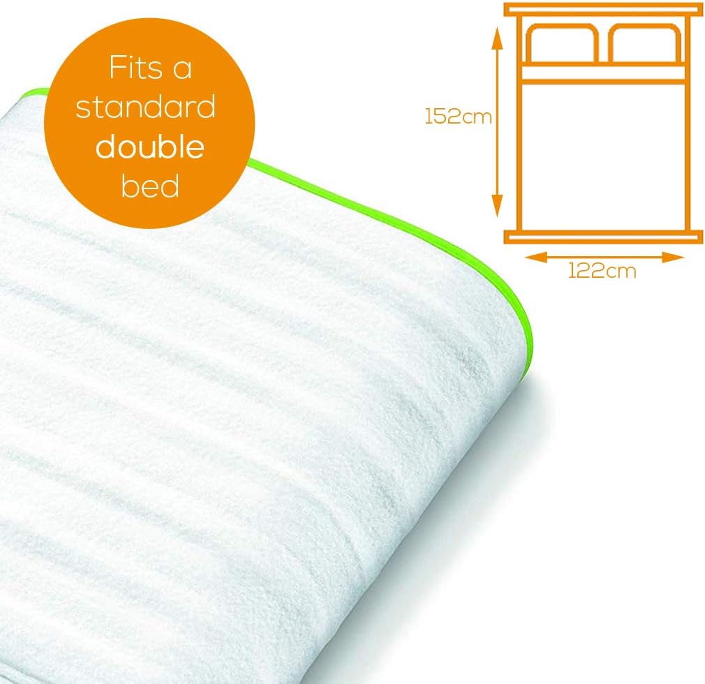 Beurer TS15 Ecologic+ Heated Underblanket | Double electric blanket with elastic straps for a non-slip fit it to your mattress | Easy-to-use | Machine washable | Soft and breathable | Size 152x122cm