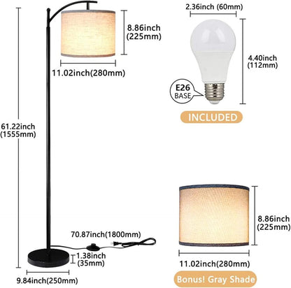 U-HOOME Floor Lamp, Modern Metal Standing Lamp with Shade for Bedroom, 64 Inch Minimalist Reading Light with Foot Control and 9W LED Bulb, Industrial Arc Tall Lamps for Living Room/Office/Study Room