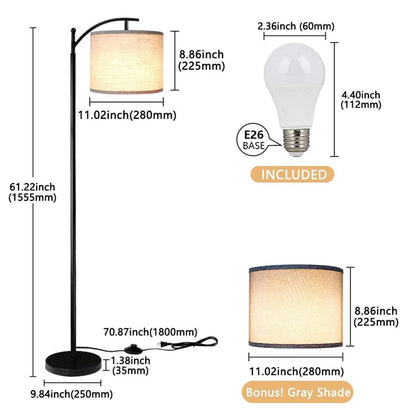 U-HOOME Floor Lamp, Modern Metal Standing Lamp with Shade for Bedroom, 64 Inch Minimalist Reading Light with Foot Control and 9W LED Bulb, Industrial Arc Tall Lamps for Living Room/Office/Study Room