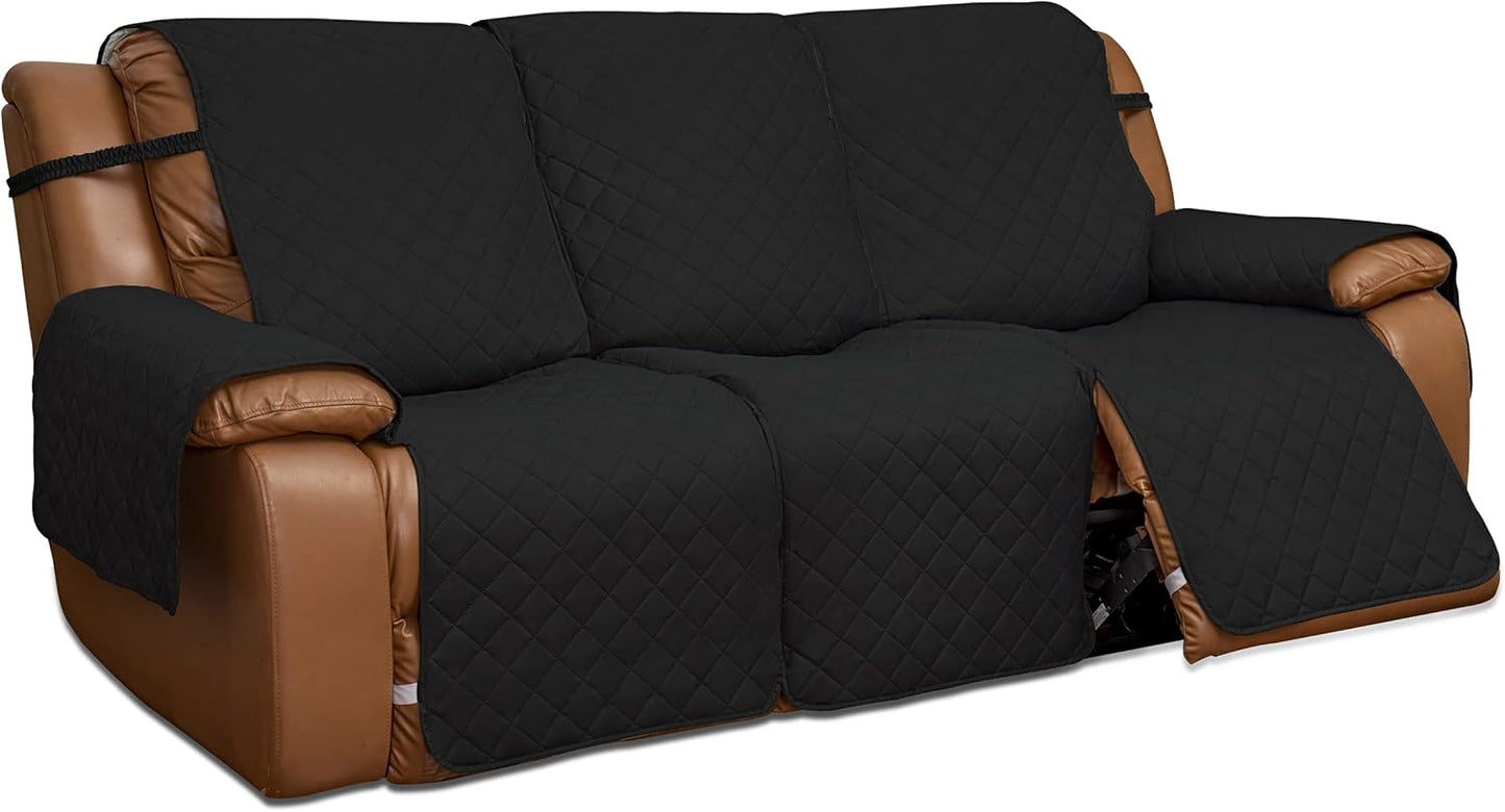 Easy-Going Loveseat Recliner Cover, Reversible Couch Cover for Double Recliner, Split Sofa Cover for Each Seat, Furniture Protector with Elastic Straps for Kids, Dogs, Pets(2 Seater, Black/Beige)