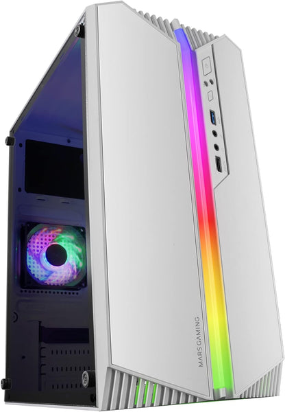 MARSGAMING MCX, ATX PC Gaming Case, Tempered Glass, RGB DUAL Fan, White