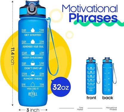 Illys Plastic Water Bottle, 1L / 32oz with Motivational Time Marker (Multi colour)