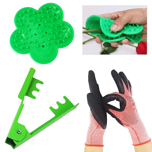 Goodern 4 PCS Rose Leaf Thorn Stripper Set,Professional Gardening Leaf Stripping Thorn Remover Tool Garden Pruning Stripping Clip Glove Kit Gardening Flower Arrangement Deburring Accessory-Green