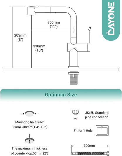 DAYONE Chrome Kitchen Faucet with Pull Down Sprayer, Single Handle Kitchen Mixer with 3 Water Modes Stainless Steel Kitchen Taps