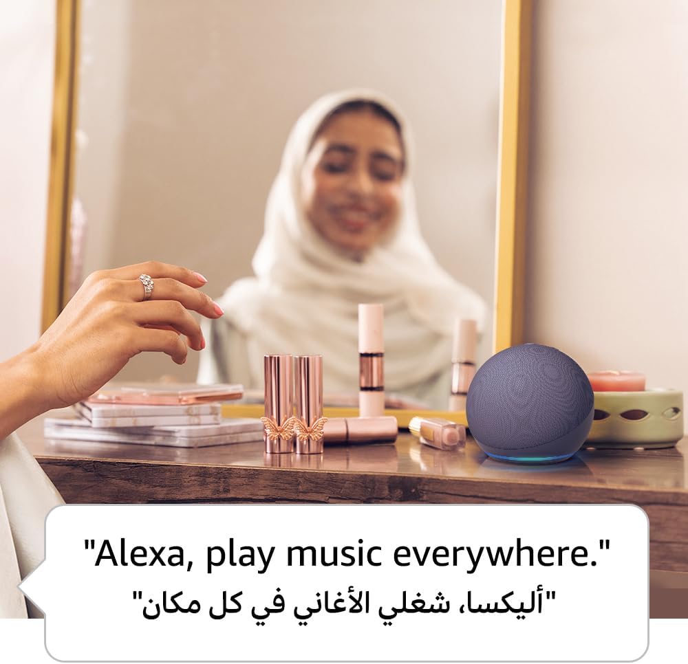 Echo Dot (5th Gen) | smart bluetooth speaker with vibrant sound and Alexa | Use your voice to control smart home devices, play music or the Quran, and more (speaks English & Khaleeji) | Charcoal