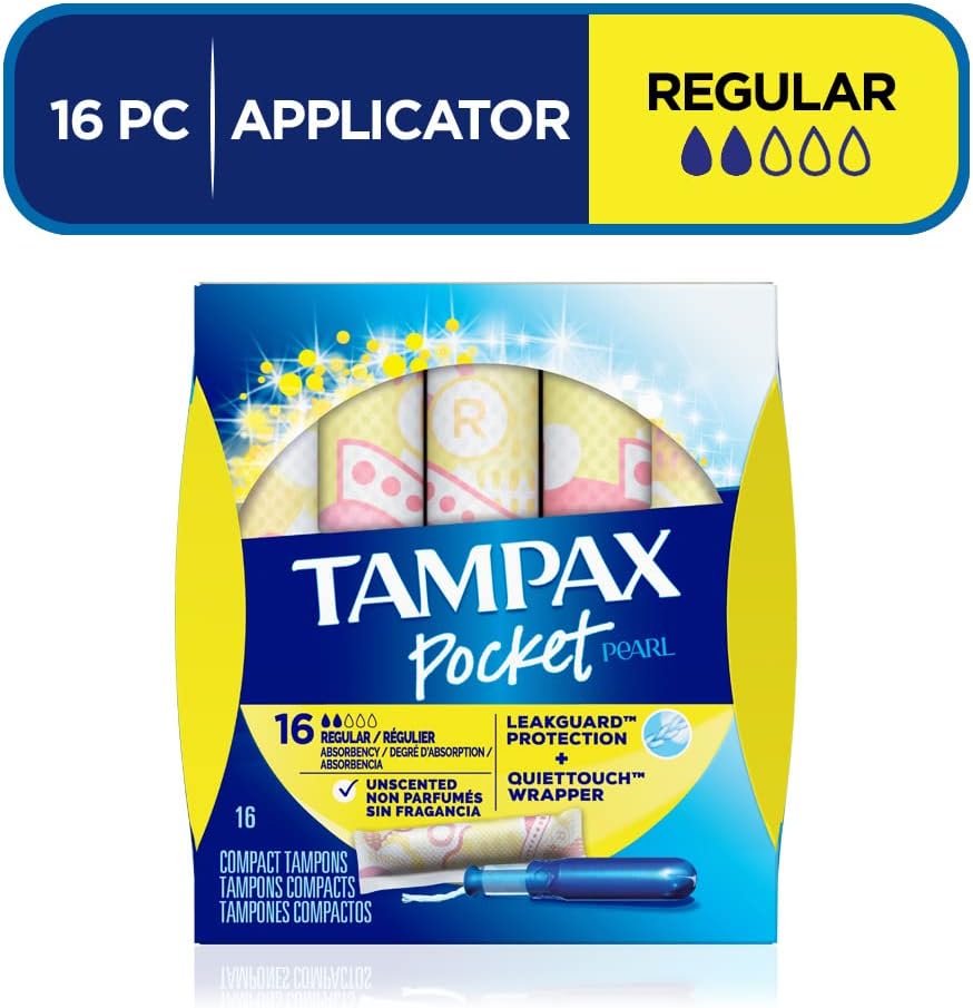 Tampax Pearl Regular Absorbency Unscented Tampons, Leakguard protection 96 Count, Pack of 1