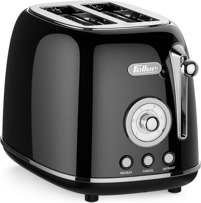 Feller Germany, Retro Style 2-Slice Toaster, 815 W, Stainless Steel, Dust Cover & Foldable Bun Warmer,Defrost, Reheat &Cancel Function, Metal Crumb Tray, TO290, 2Y Guarantee, UAE Version (Matte Black)