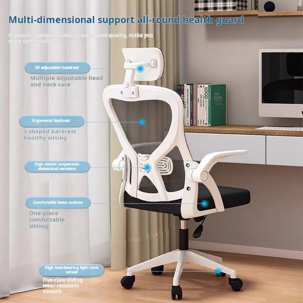 AIRFULAE Gaming Chair, Computer Chair with Fabric，Office Chair with Armrest & Adjustable Seat, Ergonomic Video Game Chair with Neck and Massage Lumbar Support (White&Grey)