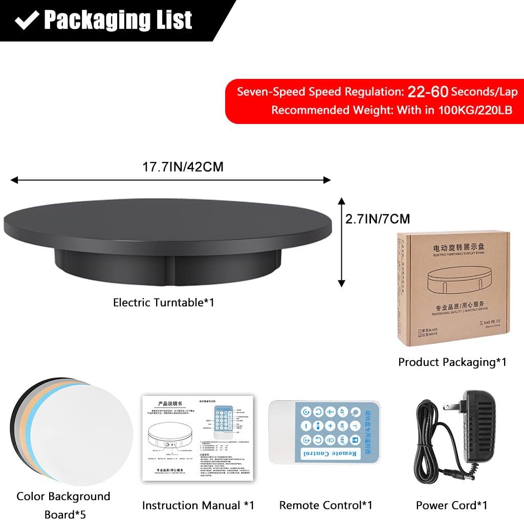 Motorized Rotating Display Stand, 360° Electric Rotating Turntable Display Stand, 220Lb Load, for Photography Products,White