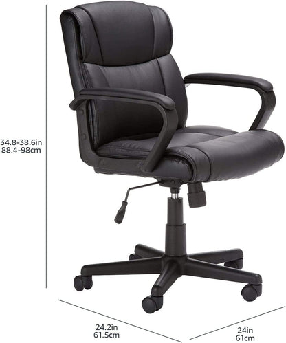 Amazon Basics Padded Office Desk Chair with Armrests, Adjustable Height/Tilt, 360-Degree Swivel, 124.7 kilograms Capacity, 61.46 x 60.96 x 88.39 centimeters, Black