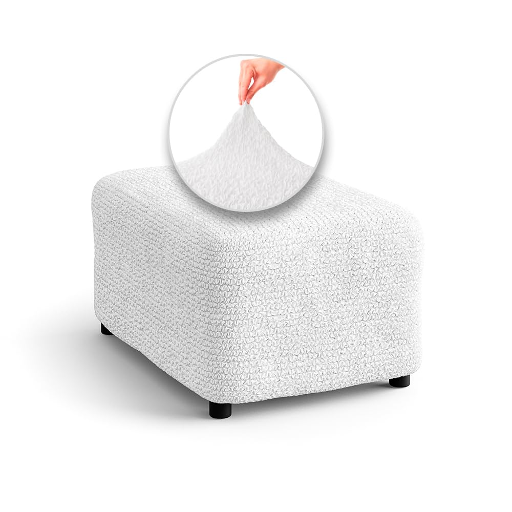 PAULATO BY GA.I.CO. Ottoman Cover Stool Cover Pouf Slipcover - Soft Polyester Fabric Slipcover - 1-piece Form Fit Stretch Furniture Protector - Microfibra Collection - White (Ottoman)