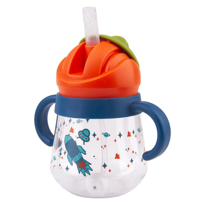 Sippy Cup for Baby Months 6+,Spill-Proof Sippy Cup, Weighted Straw Non Spill Cup for Toddlers, Baby Straw Cup with Handles, Spill-Proof, Leak-Proof Soft Spout Cup 260ml, BPA Free (Blue)