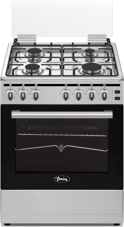 Terim Tergc6064St, 60 Cm Gas Cooking Range, 4 Gas Burners With Semicast Iron Pan Support, Stainless Steel, Made In Turkey."Min 1 year manufacturer warranty"