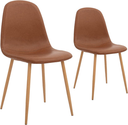 Mahmayi HYDC001 Set of 2 Washable PU Cushion Seat Back Dining Chairs in Elegant Brown - Stylish and Comfortable Seating for Home Dining Spaces