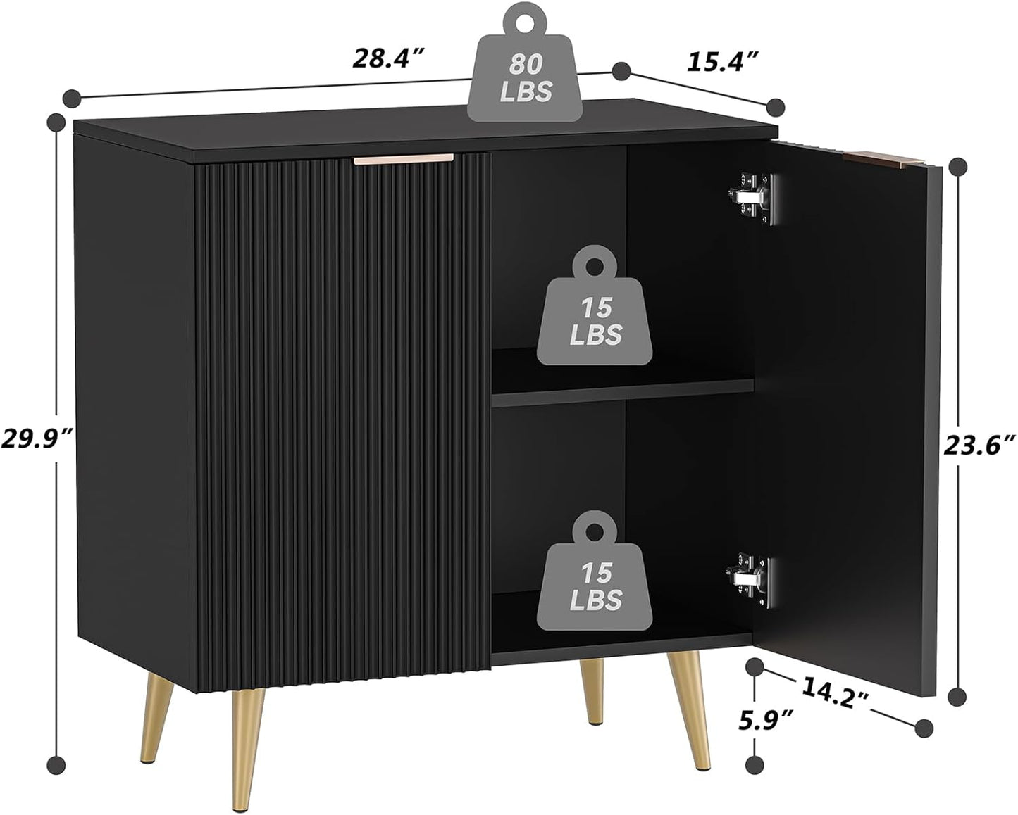 GarveeHome Sideboard Buffet Cabinet with Storage, Fluted Credenza Storage Cabinet with Painted Finish and Adjustable Shelves, Wood Buffet Cabinet for Dining Room, Hallway, Cupboard Console Table