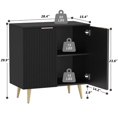 GarveeHome Sideboard Buffet Cabinet with Storage, Fluted Credenza Storage Cabinet with Painted Finish and Adjustable Shelves, Wood Buffet Cabinet for Dining Room, Hallway, Cupboard Console Table