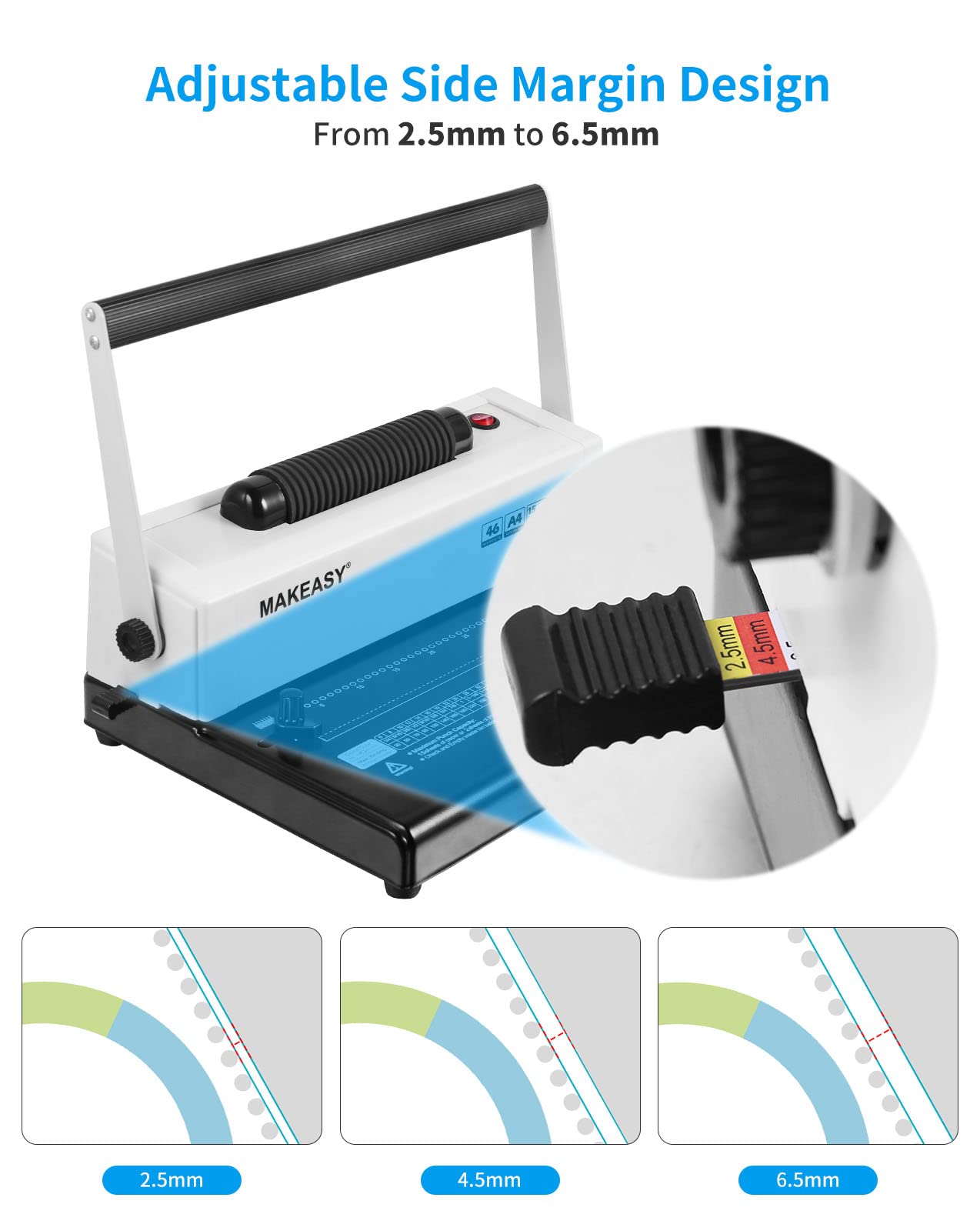 MAKEASY Coil Spiral Binding Machine - Manual Hole Punch - Electric Coil Inserter - Adjustable Side Margin - for Letter Size/A4/A5, Comes with 100pcs 5/16'' Plastic Coil Binding Spines & Plier