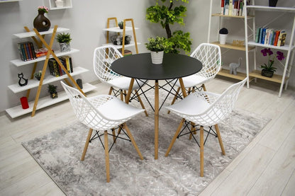 Dining Chair,Newest Style Modern Plastic Chair,Shell Room Chair with Lattice Back and Wooden Dowel Eiffel Legs,for for Kitchen Bedroom Living Room (Black,four chairs)