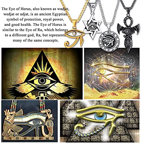 U7 Ancient Egyption Jewelry Stainless Steel 18K Gold Plated Eye of Horus Necklace, Ankh Cross Pendant, Men Women Fashion Jewelry with Chain 22 Inch, Send Gift Box