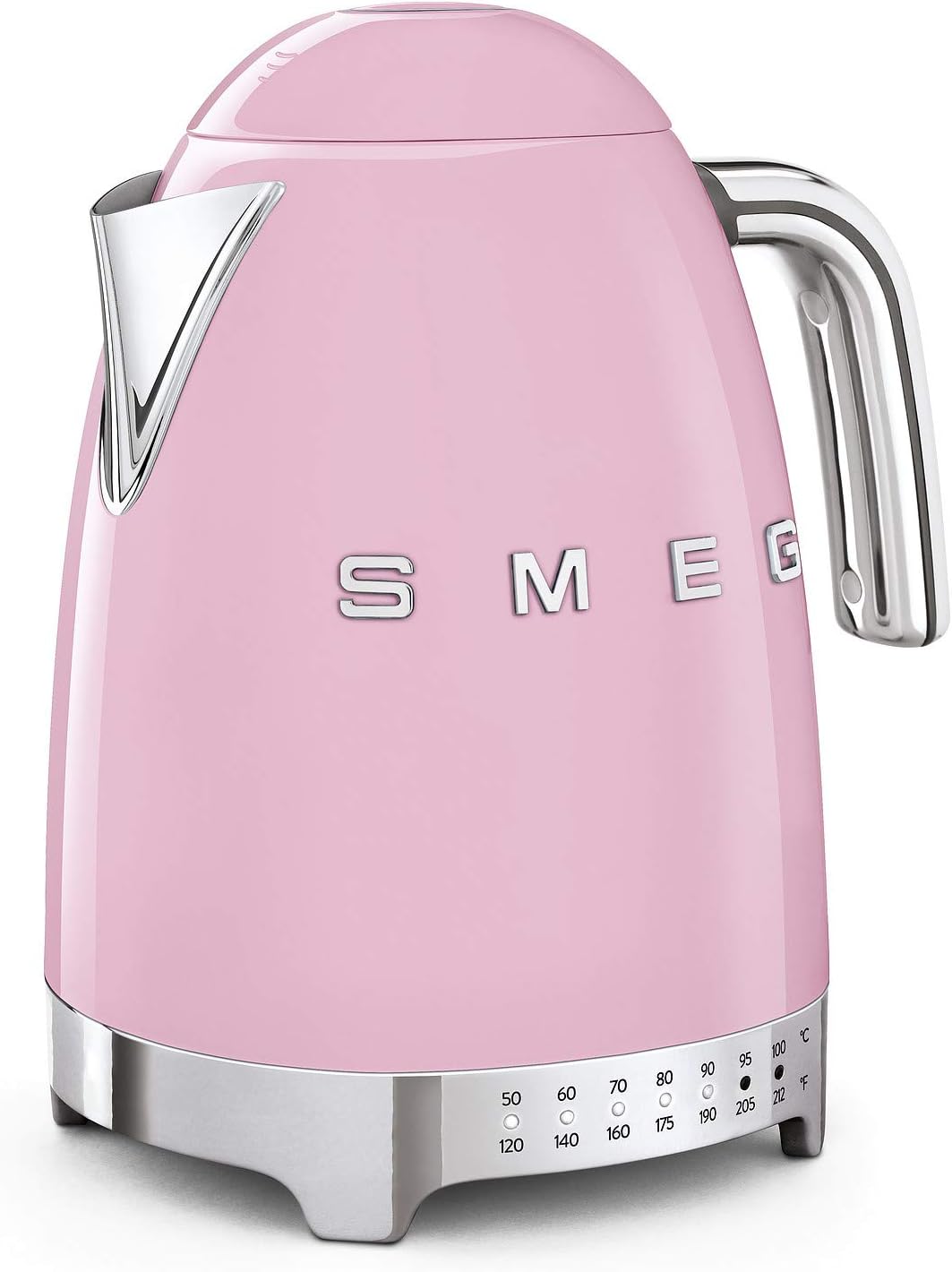 Smeg Klf04PkUK, 50'S Retro Style Kettle, 7 Temperature Settings, 1.7 L Capacity With Water Level Indicator, 360 Swivel Base, Anti-Slip Feet, Soft Opening Lid, Stainless Steel, Pink, 1 Year Warranty