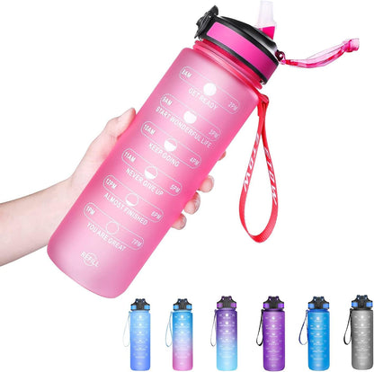 S2C™ Motivational Large Water Bottle 1L Tritan Plastic Water Bottle With Time Markers, Leak Proof Water Bottle For Kids, School Water Bottles (GREY)