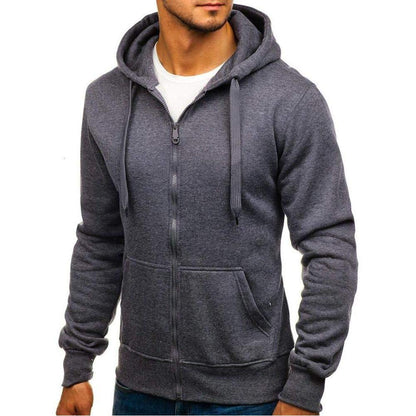 Men'S Casual Zipper Hoodies Sweatshirts Male Black Green Solid Color Hooded Outerwear Tops S-2Xl