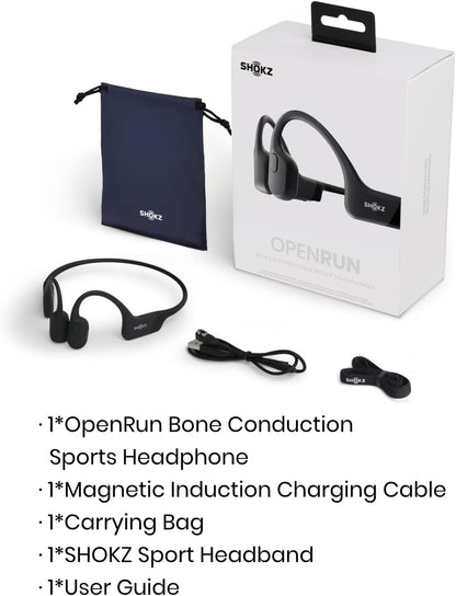 SHOKZ OpenRun Wireless Bone Conduction Headphones, Open-Ear Bluetooth Earphones with Mic, Waterproof Sports Headset with 8H Playtime for Running Workout(Blue Eclipse)