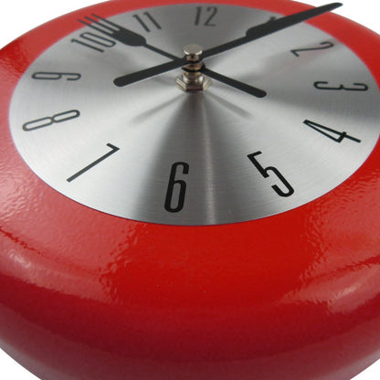 Timelike Wall Clock, 10 inch Metal Frying Pan Kitchen Wall Clock Home Decor - Kitchen Themed Unique Wall Clock with a Screwdriver (Red)