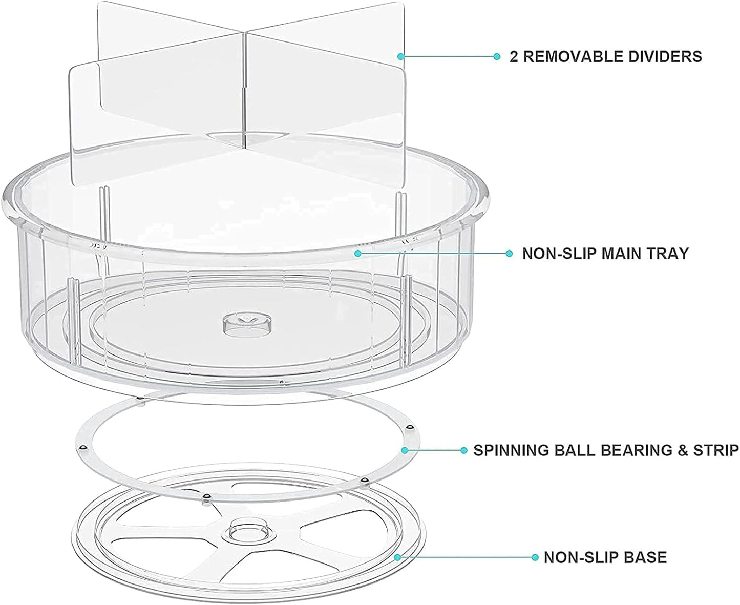 U-HOOME Lazy Susan Turntable Cabinet Organizer, U-HOOME Rotating Spice Rack Food Storage Container for Kitchen Cabinets, Pantry, Refrigerator, Countertops, Bathroom Vanity (with dividers, 1)