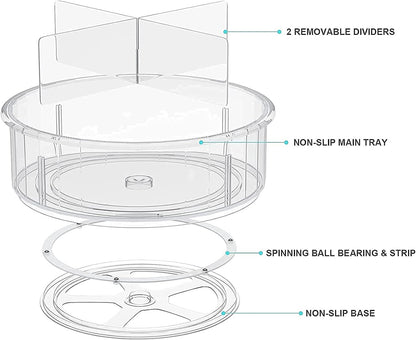 U-HOOME Lazy Susan Turntable Cabinet Organizer, U-HOOME Rotating Spice Rack Food Storage Container for Kitchen Cabinets, Pantry, Refrigerator, Countertops, Bathroom Vanity (with dividers, 1)