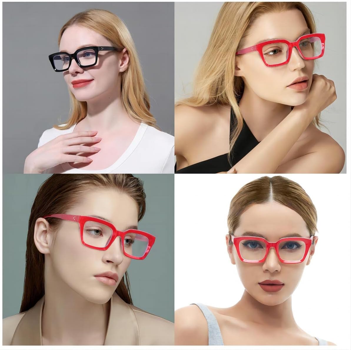 Classic Non-prescription Clear Lens Eyeglasses for Women, 2Pcs Fashion Vintage Square Frame Fake Eyeglasses, Anti-Blue Full Frame Retro Simple Frame Glasses for Travel Holiday