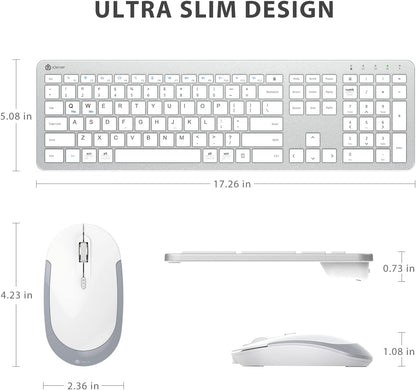 iClever Wireless Keyboard and Mouse GK08- Rechargeable Wireless Keyboard Ergonomic Full Size Design with Number Pad, 2.4G Stable Connection Slim White Keyboard and Mouse for Windows, Mac OS Computer