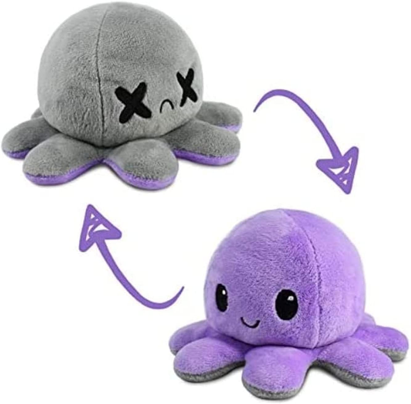 GrabMantra Reversible Octopus Plushie Soft Toys, Double-Sided Flip Stuffed Animal Mood Plush Show Your Mood Without Saying a Word, A Gift for Kids and Decorations | Happy + Angry | (Sunset + Mermaid)