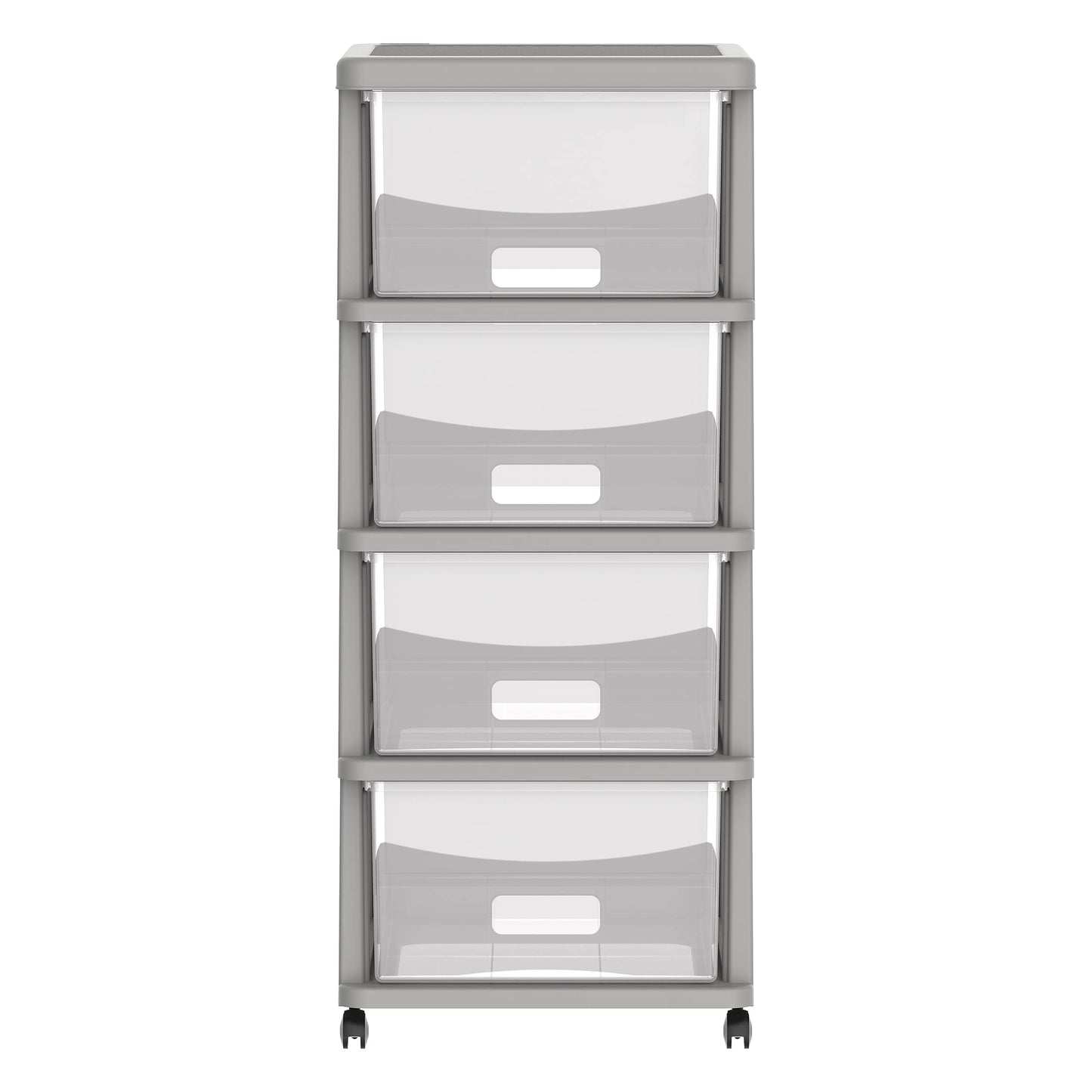 Cosmoplast Cedarattan 4 Tiers Storage Cabinet With Wheels, Grey With Translucent Drawers