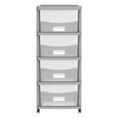 Cosmoplast Cedarattan 4 Tiers Storage Cabinet With Wheels, Grey With Translucent Drawers