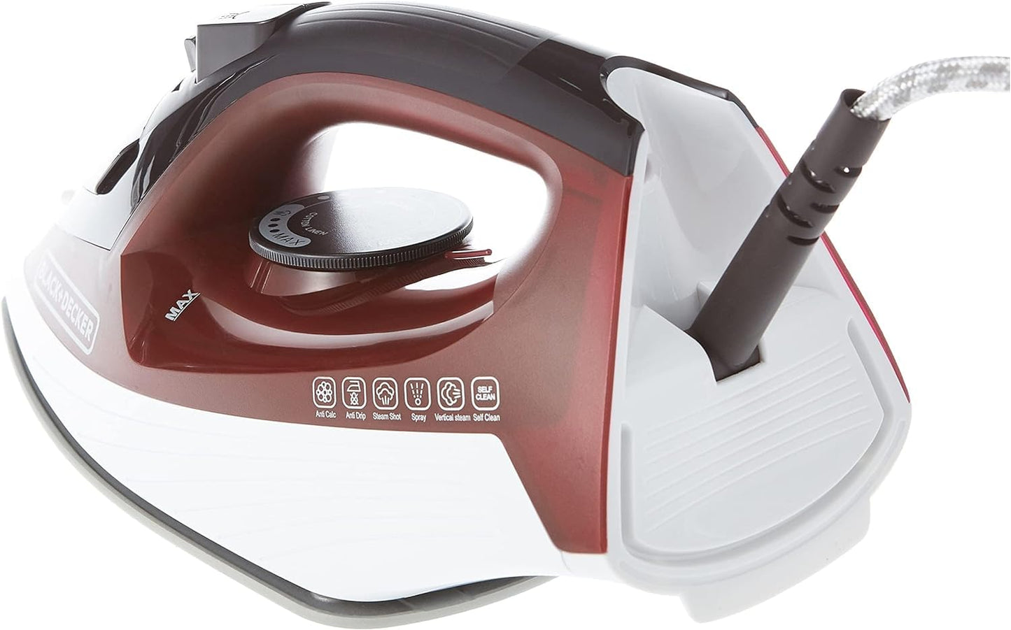 Black & Decker 1600w 300ml steam iron, ceramic coated soleplate with anti calc, drip, self clean and auto shutoff, removes stubborn creases quickly easily x1550-b5 2 years warranty