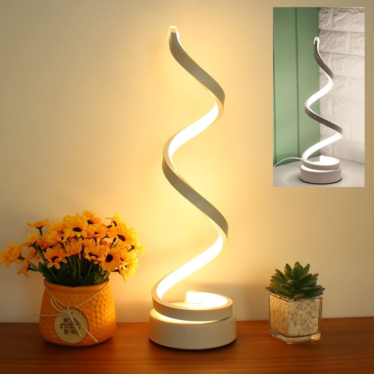 HOCC Spiral LED Table Lamp, Curved LED Desk Lamp, Contemporary Minimalist Lighting Design, Warm White Light, Smart Acrylic Perfect Material for Bedroom Living Room (Gold)