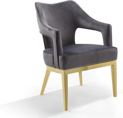 Iconic Home Gourdon Accent Chair Plush Velvet Upholstered Swoop Arm Gold Tone Solid Metal Legs Modern Contemporary, Blue