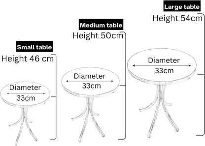 LHFHOMT- Round Coffee table set Nesting Coffee Table Set of 3 Pieces, Wooden Top, Gold Metal legs End Table Desk for Living Room, Balcony, Office, Sofa Side (White - Black Lines)